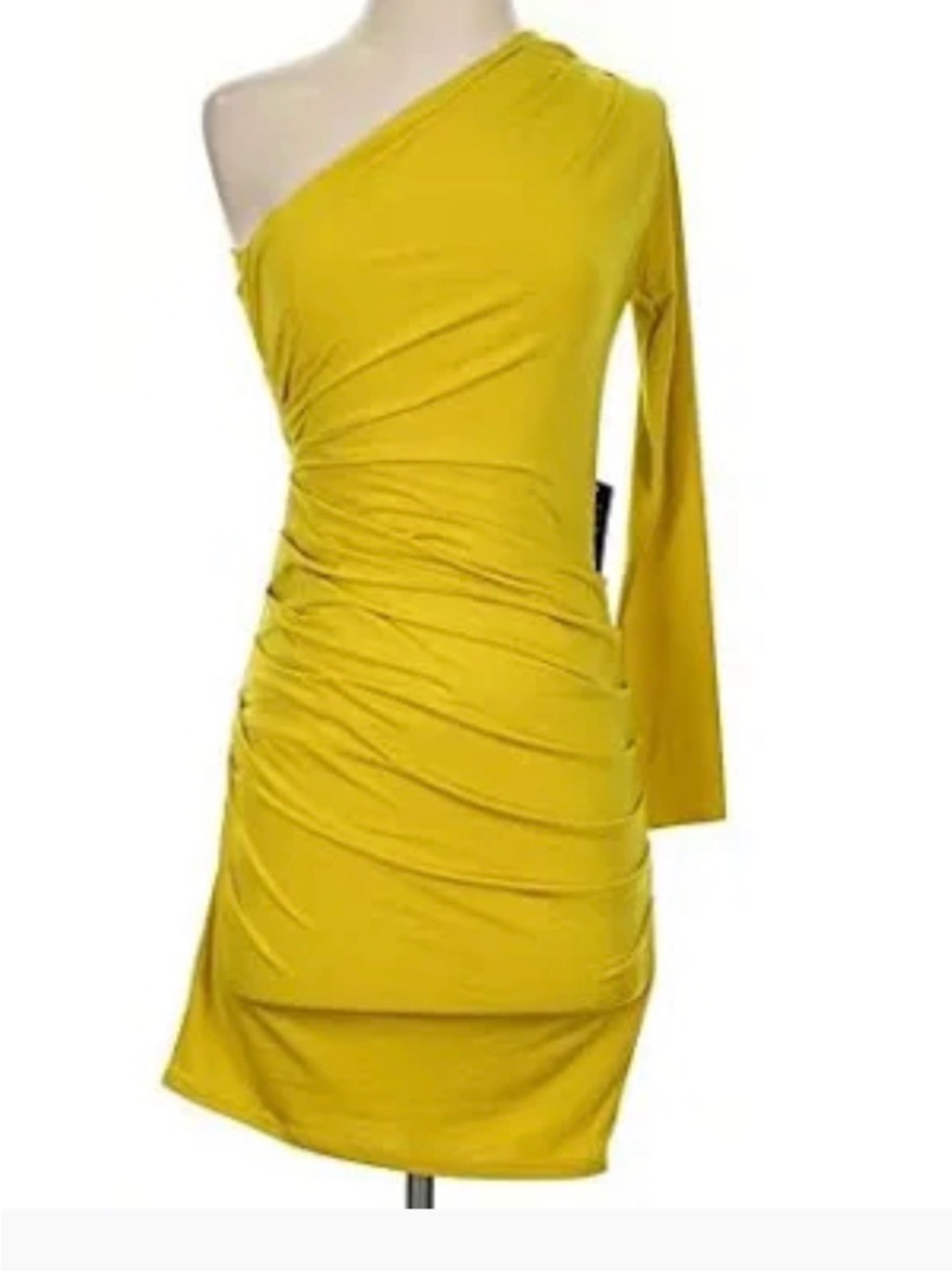 Express ruched body contour dress Lime yellow super flattering brand new size L